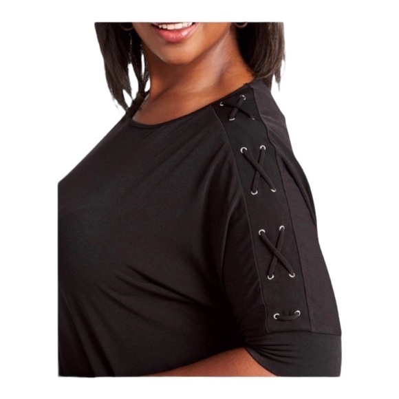 NEW Michael Kors Plus Black Mini Dress Tunic Dolman Elbow Sleeve Lace Up Size 0X - Picture 4 of 8